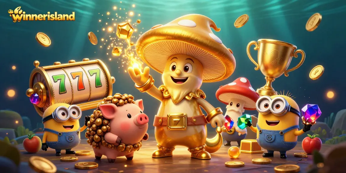 Experience the magic of winnerisland as golden coins fly around a cartoon wizard and his treasure-hunting pig.