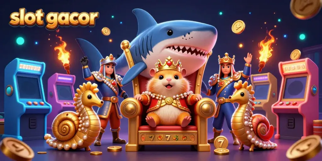Experience thrilling wins with slot gacor gameplay, surrounded by rich 3D casino elements.