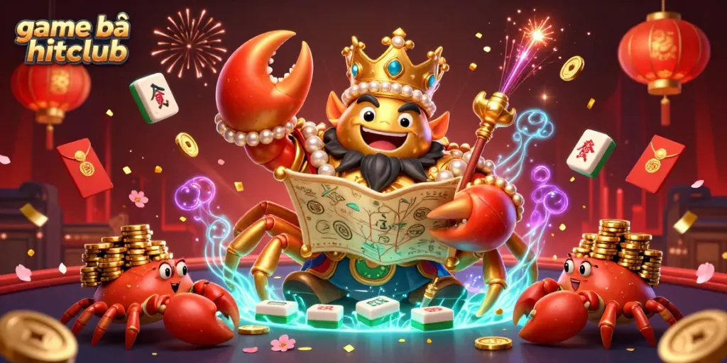 Engage with exciting game bài hitclub features alongside a giant crab emperor and treasures.