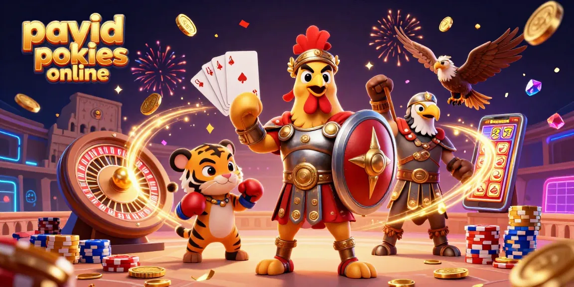 Spin with excitement at payid pokies online, featuring a dynamic scene with colorful casino elements.