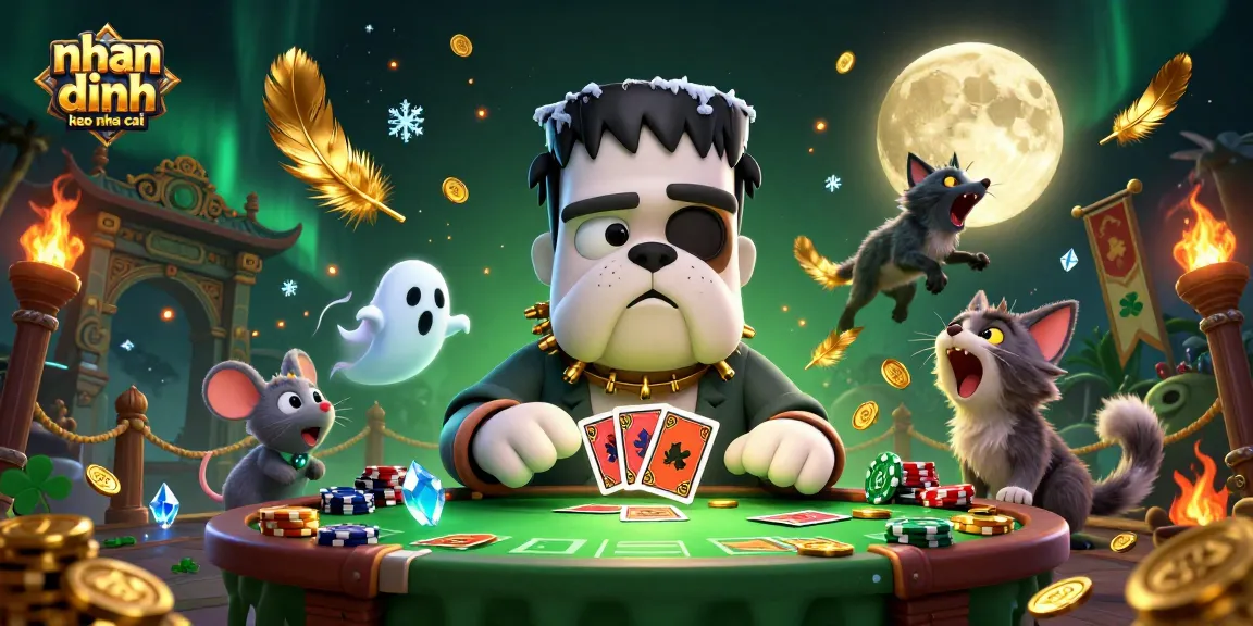 Play and win with nhan dinh keo nha cai featuring cartoon monsters at a spooky casino table.