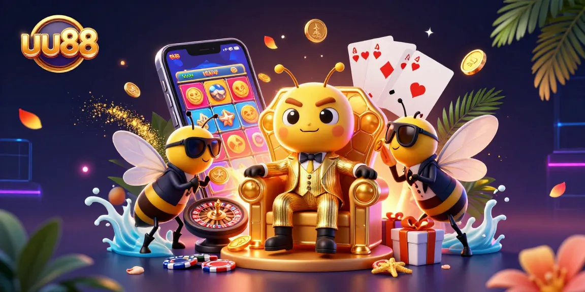Experience thrilling gambling with uu88 in a vibrant casino-themed 3D illustration featuring rich game elements.